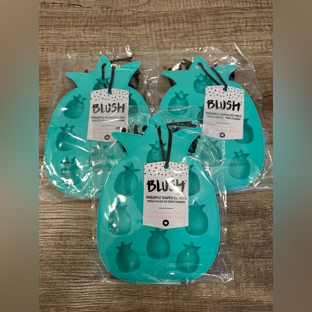 3x Blush Flexible Silicone Teal Pineapple Stackable Ice Cube Tray Mold BPA-Free